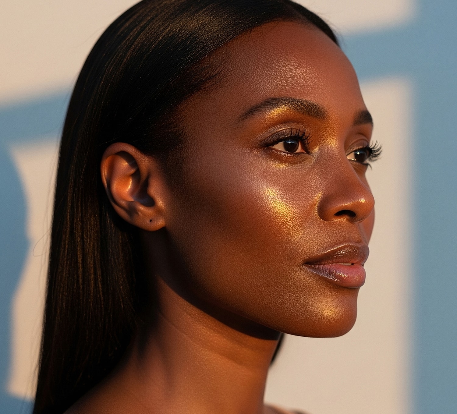 Model in black sports bra and high-waisted shorts.