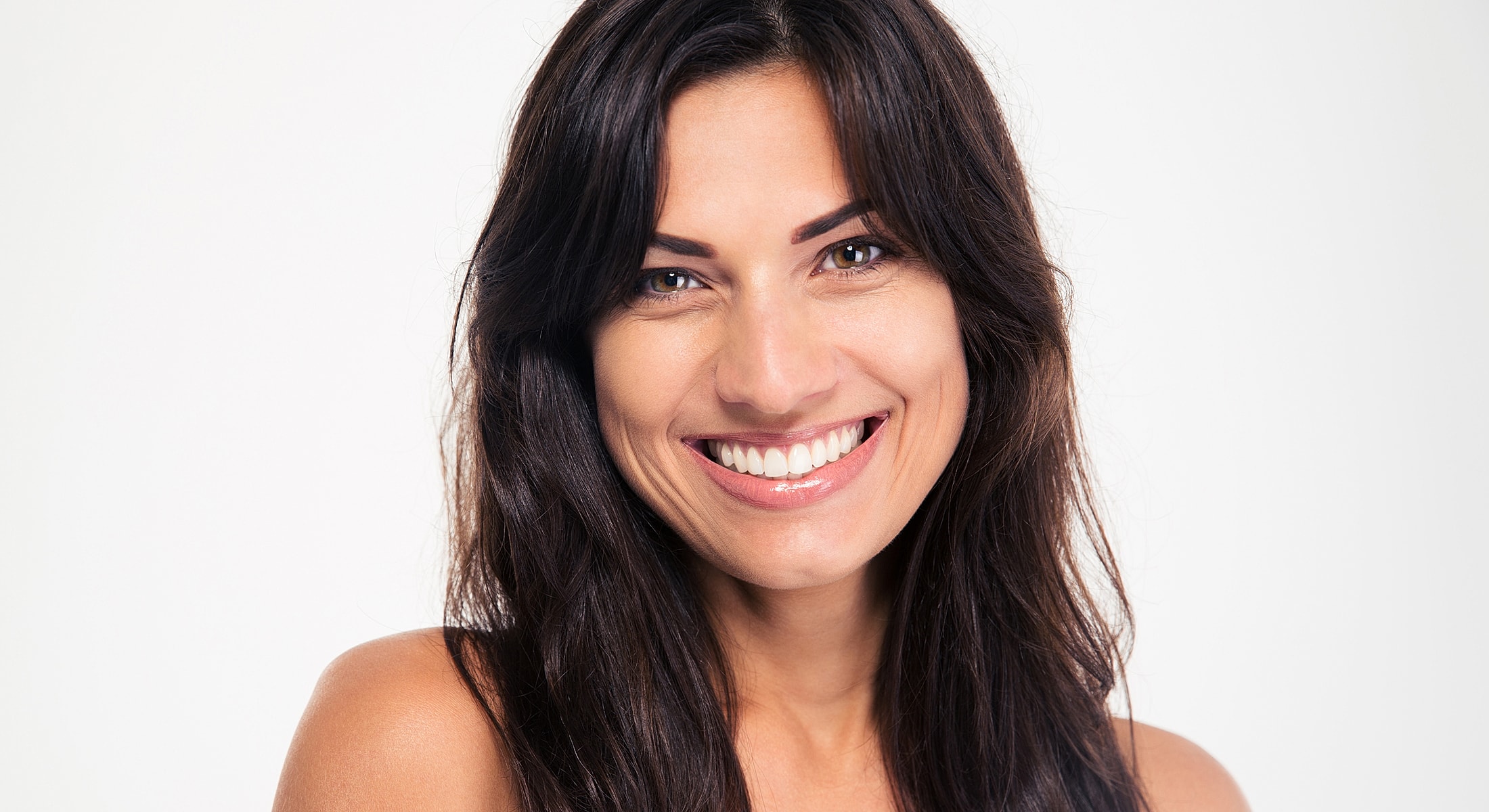 Fayetteville Laser Skin Resurfacing model with long dark hair on white background
